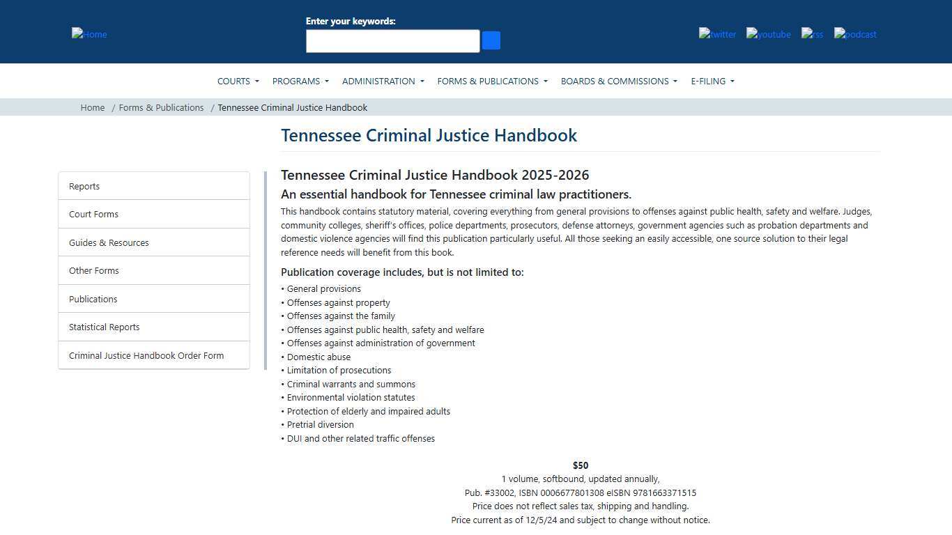 Tennessee Criminal Justice Handbook Tennessee Administrative Office of the Courts